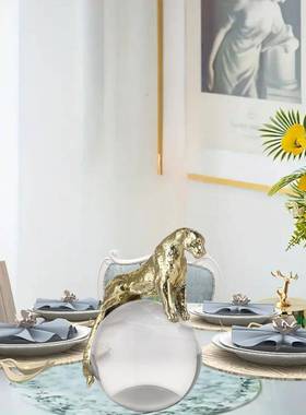 轻奢房欧式合1168高档金豹子水晶球摆件现代中式样板玄装饰工艺关