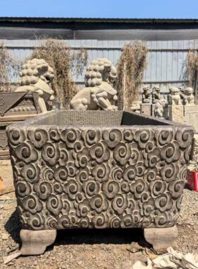 石雕青石鱼缸石槽石缸金钱荷花庭院花盆水缸户外摆件养鱼流水仿古