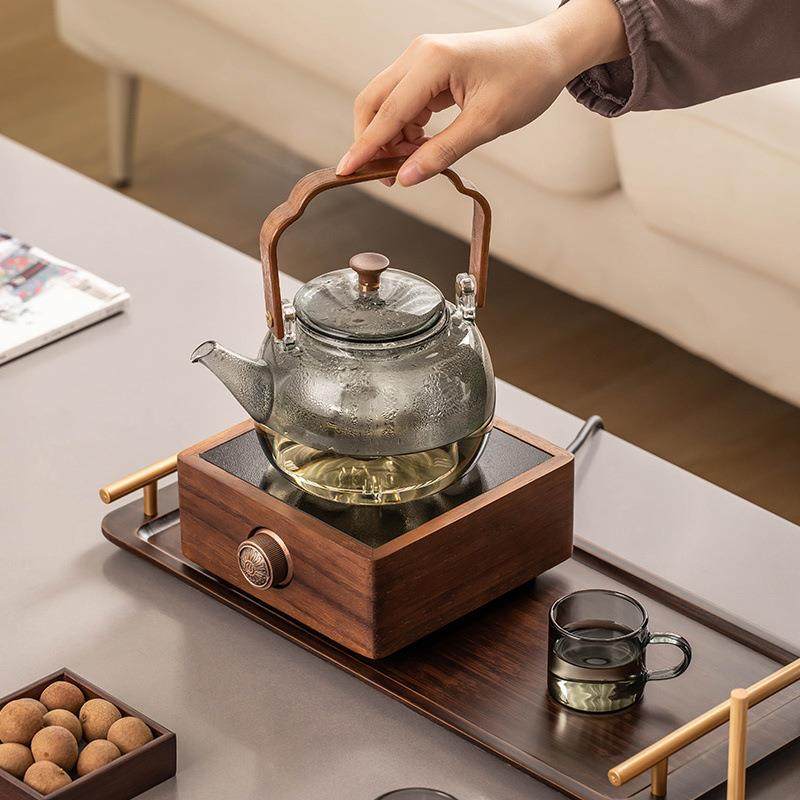 茶具套装胡桃木家用玻璃煮茶壶煮茶炉办公专用泡茶壶电陶炉煮茶器,淘宝优惠券,粉丝福利购,淘宝优惠卷