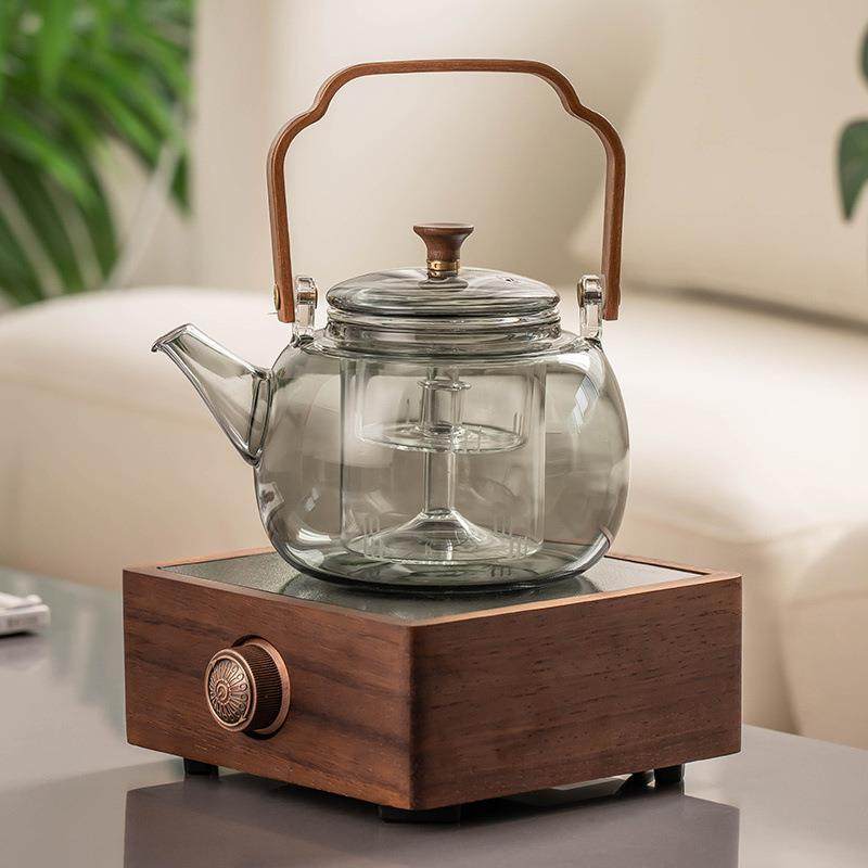 茶具套装胡桃木家用玻璃煮茶壶煮茶炉办公专用泡茶壶电陶炉煮茶器,淘宝优惠券,粉丝福利购,淘宝优惠卷