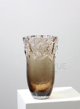 简现代创意花瓣碎RQX楼冰底口棕色琉璃花瓶样板间售处玄关客约厅