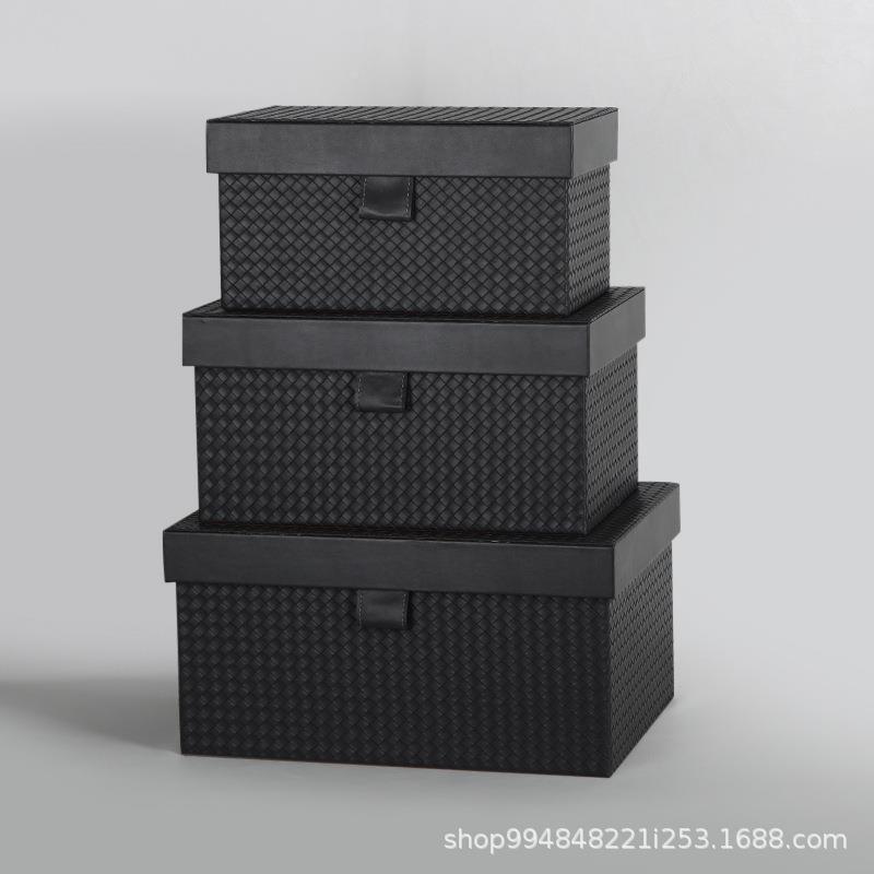 样板房衣帽纹间织皮质收纳居盒编子简收纳盒约轻奢高档收纳箱软装 - 图2