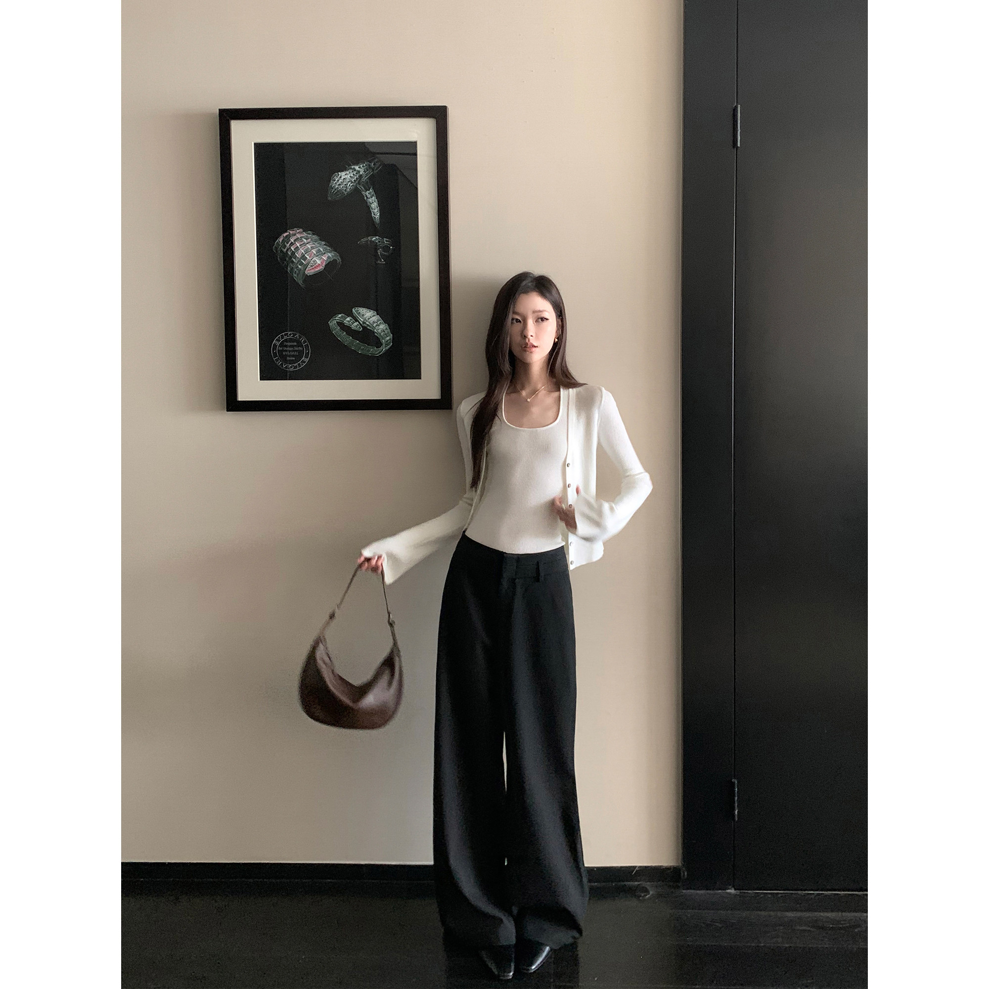 1XTWO 飒美老钱 高级感阔腿休闲西装裤女黑色宽松通勤直筒长裤子,淘宝优惠券,粉丝福利购,淘宝优惠卷