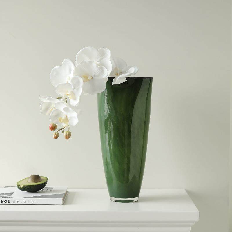 中古墨绿裙边玻璃花瓶客厅桌面水养插花民宿茶室软饰设计花器摆件,淘宝优惠券,粉丝福利购,淘宝优惠卷