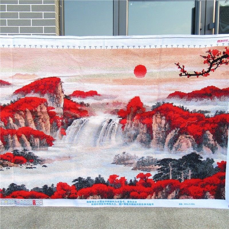纯手工十字绣成品鸿运当头新款客厅山水风景大幅已绣好装饰画出售,淘宝优惠券,粉丝福利购,淘宝优惠卷
