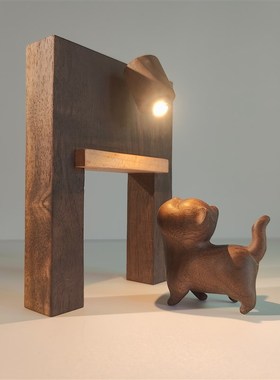 冰冷森林彼岸门傲娇猫木制手作摆件 桌面氛围手工床头小夜灯礼物