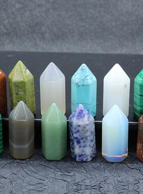 1.3英寸雕刻宝六角柱2个混色盒装水649-1晶1半石雕刻摆件工艺品摆