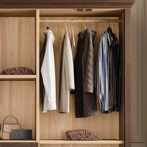 美式复古实木平开门衣柜家用卧室4门5门6门大衣橱成品柜子收纳柜 - 图1