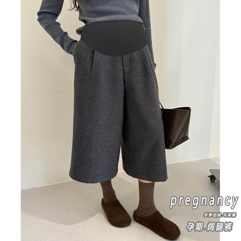 孕妇裤子秋冬托腹高腰外穿阔腿裤毛呢加绒加厚八分裤小个子打底裤,淘宝优惠券,粉丝福利购,淘宝优惠卷