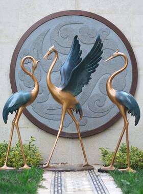 九鹤仿仙鹤雕塑售楼铜部庭jiuhe09池院水造景玻观装饰璃钢抽象丹