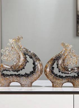 水晶招财鹿摆件牛气冲天马一对轻奢高客厅玄LXM关酒挡柜电柜视胖