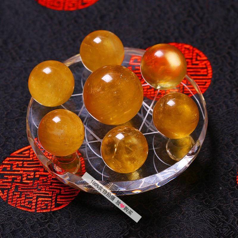 天然黄水18865晶七球星阵摆件黄客色水晶家居关厅玄方解石冰洲石 - 图0