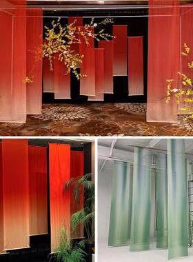 婚庆渐变红色装纱幔中式礼PWG舞婚台背景渐变半挂透纱雪纺布布幔