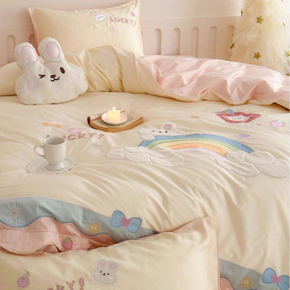 奶油风100S长绒棉床单四件套全棉儿童卡通刺绣被套纯棉床上用品,淘宝优惠券,粉丝福利购,淘宝优惠卷
