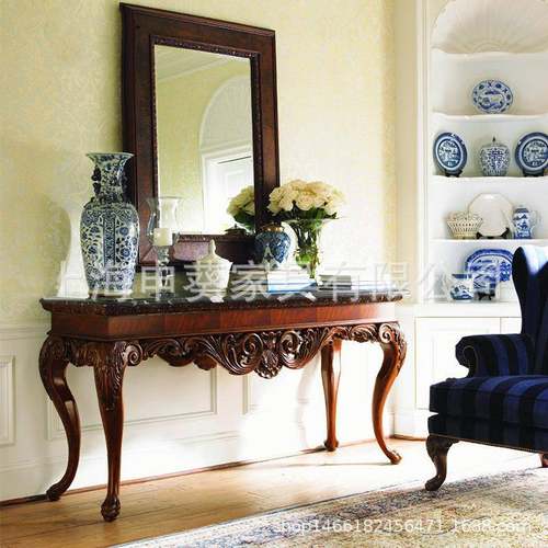 美式乡村实木客厅玄关展示柜实木轻奢置物台家用大户型别墅样板房 - 图0