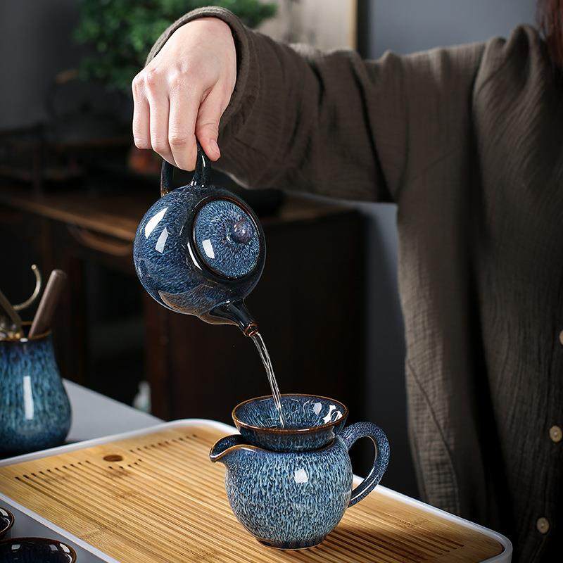 窑变茶具套装盖碗家用蓝盏整套办公室会客泡茶器功夫陶瓷茶杯,淘宝优惠券,粉丝福利购,淘宝优惠卷