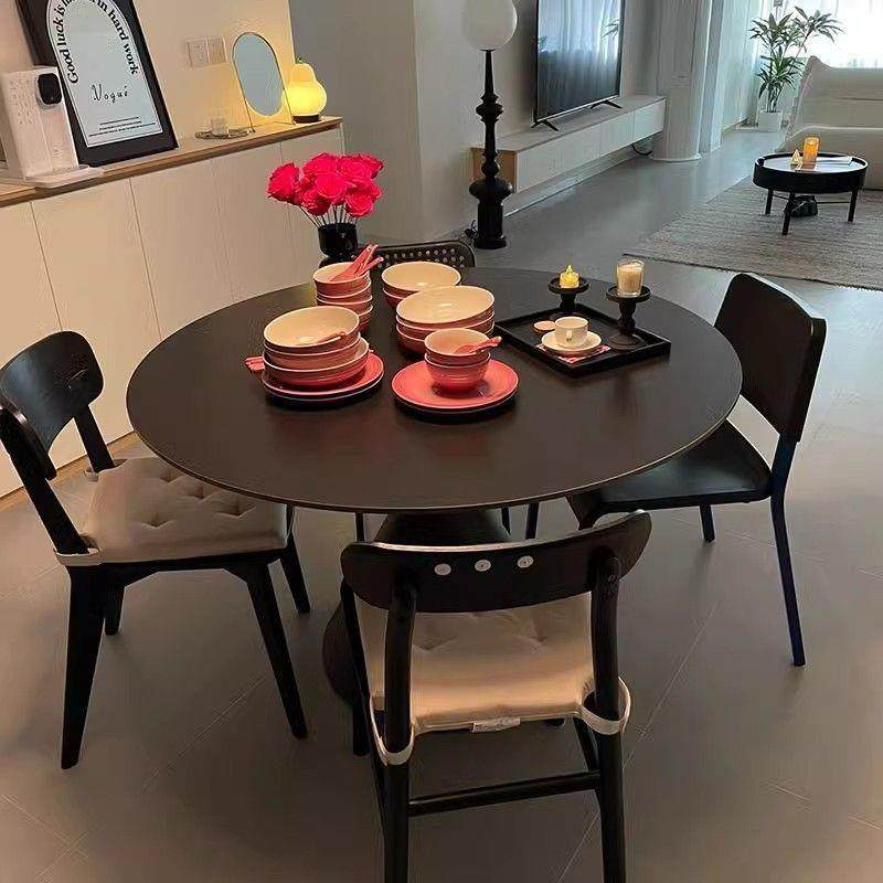 法式奶油风岩板圆形餐桌家居现代简约圆桌小户型家用饭桌椅组合,淘宝优惠券,粉丝福利购,淘宝优惠卷