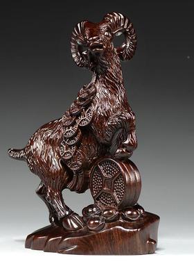 黑檀木雕二刻羊摆头羊三合十生肖羊居客厅家属羊装饰品木开GG705