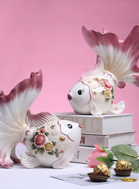 陶瓷亲吻鱼结婚礼物嘟嘟鱼情侣摆件节庆有余开业乔迁赠礼新房装饰