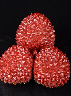 定做红石寿山石摆件精品天然石雕摆件精雕荔枝手把件硕果累累名利