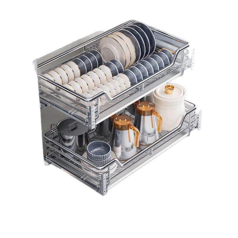 xyt拉篮厨房橱柜抽屉式双层放装碗筷碟架304不锈钢拉篮调味料收纳,淘宝优惠券,粉丝福利购,淘宝优惠卷