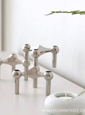 中古设计银色子烛台创轻奢摆件样板分房餐桌北欧艺属术金EXR意装