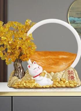 发树财进宝摆件猫沙画办公室乔迁他开业大吉礼物礼品其流装饰F98S