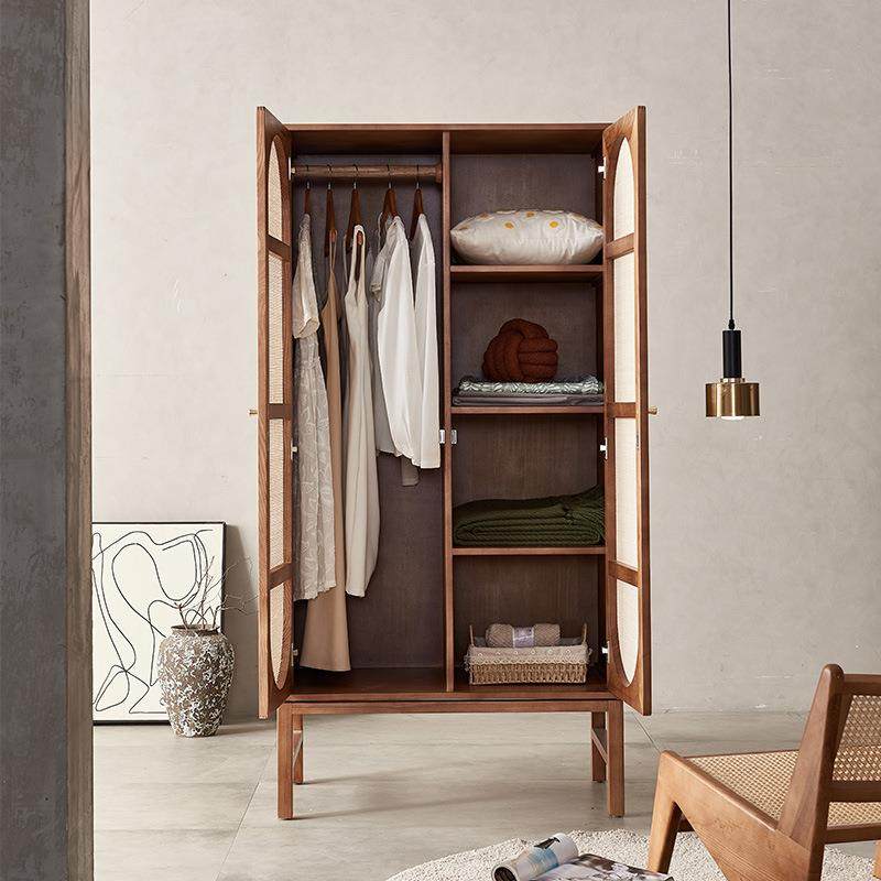 北欧实木藤编衣柜收纳储物柜橱柜民宿卧室双门衣帽柜全实木小户型,淘宝优惠券,粉丝福利购,淘宝优惠卷