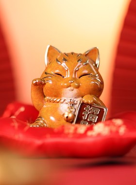 朱炳仁铜 《稳赚》招财猫桌面招财办公室装饰铜摆件开业礼