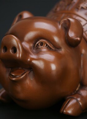 匠泽铜魂 发财猪紫铜工艺礼品摆饰家居招财进宝福猪 桌面摆件