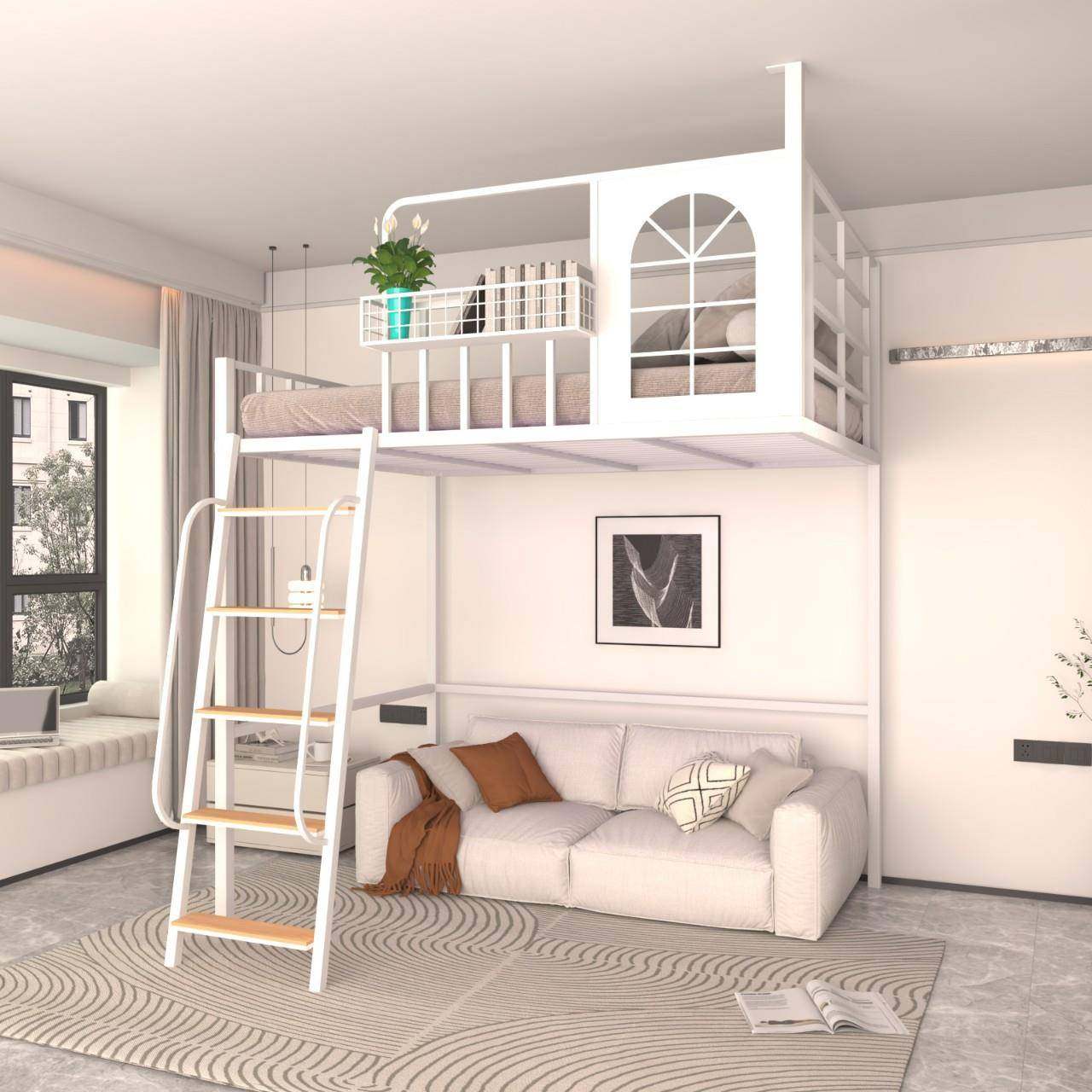 铁艺高架床简约现代阁楼床吊床省空间阁楼床小户型阁楼床上床下桌,淘宝优惠券,粉丝福利购,淘宝优惠卷