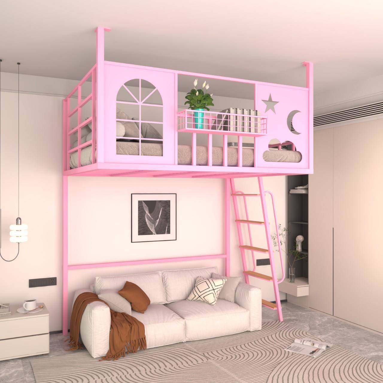 铁艺高架床简约现代阁楼床吊床省空间阁楼床小户型阁楼床上床下桌,淘宝优惠券,粉丝福利购,淘宝优惠卷