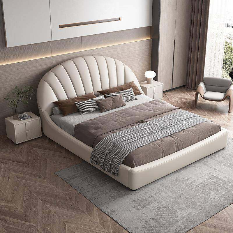 贝壳造型圆头床1.8米主卧双人大床现代极简科技布布艺床1.5米储物,淘宝优惠券,粉丝福利购,淘宝优惠卷