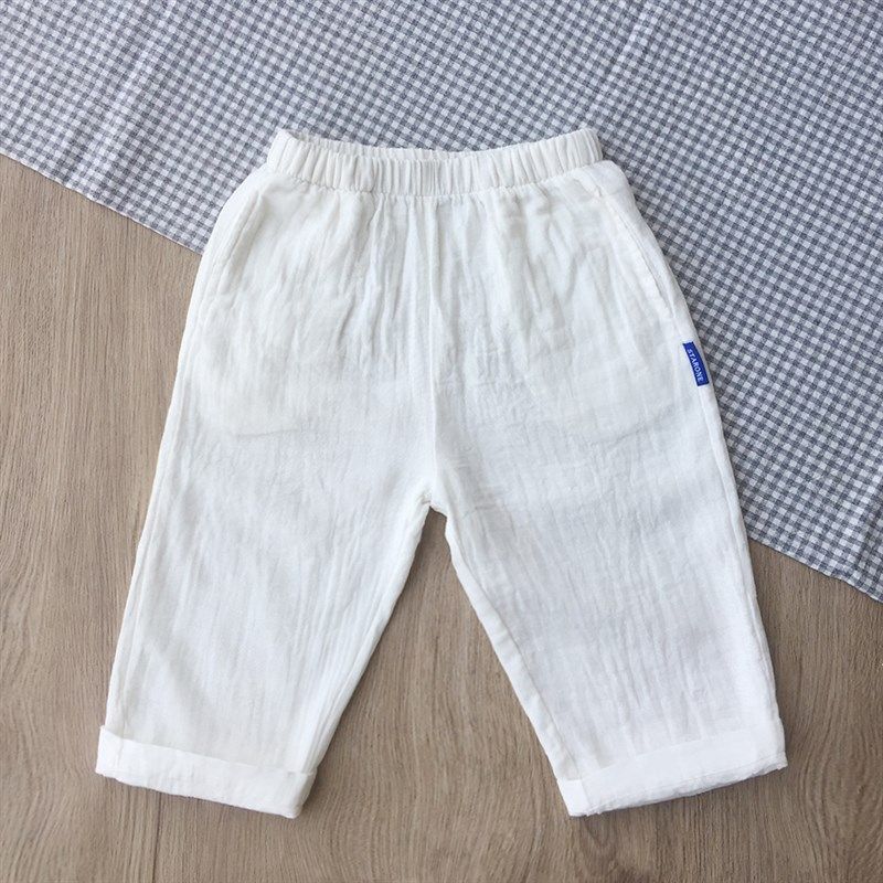 男童宝宝纯棉防蚊裤裤子夏季儿童长裤小童休闲裤白色棉纱九分裤,淘宝优惠券,粉丝福利购,淘宝优惠卷