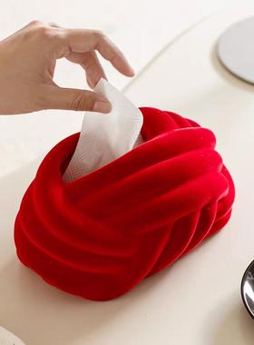 艺术绳结植绒纸植巾盒纸盒现代TZZJH轻奢绒摆件桌摆盒纸巾抽客厅