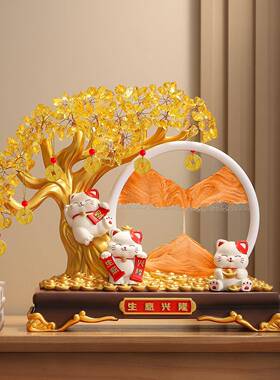 MM7064生意兴隆财树高招发财猫摆件客厅店铺收装银台档饰品乔迁开