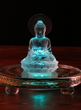 水晶底座托七彩发光插电LED灯桌面摆件舍利塔摆放佛像展示用带灯