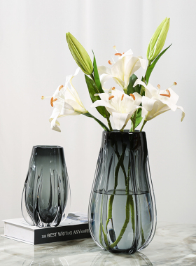 烟灰色琉璃轻奢花瓶艺术摆件客厅样板房茶几玄关插花花器装饰摆设