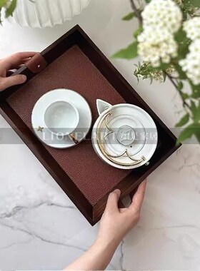 如是托盘胡桃木荔枝皮纹斜边托盘下午茶零食桌面收纳托盘礼品礼物