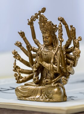 简修行准提佛母铜像准提菩萨像摆件精致小随身佛像中式家居装饰品