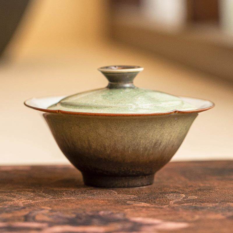 变陶瓷盖碗碧绿星空矮瓣泡茶碗带盖窑杯高档中式24JS12-0茶复古茶 - 图1