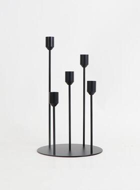 黑色烛台MC-TY-73摆件金属现软代北欧极简轻玄奢样餐桌关柜壁炉板