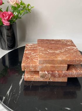 天然大理石方砖块拍照道具侘寂风红洞石冷摄影首饰工艺品摆件底座