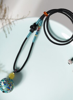 大漆珠项链 DIY手工编绳吊坠民族风项坠女式小众复古锁骨链配饰品