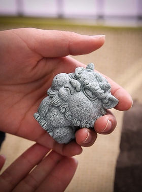 国风创意青砂石呆萌小麒麟摆件家居客厅茶室茶盘桌面装饰鱼缸造景