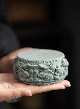 青砂石底座石头佛像花瓶花盆栽茶壶盖置玉石鱼缸摆件圆形摆件托架