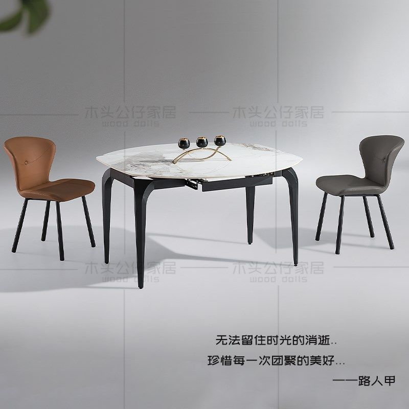 意式极简伸缩式岩板餐桌带电磁炉台面定制哑光亮光雪山石纯白黑金,淘宝优惠券,粉丝福利购,淘宝优惠卷