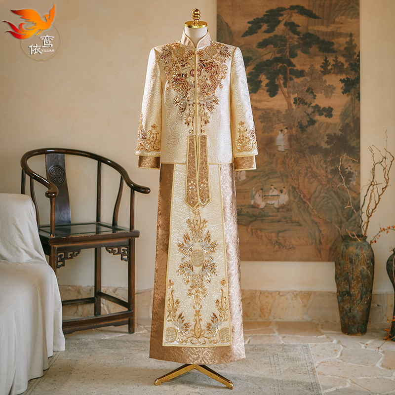 男士秀禾服2024新款中式接亲礼服唐装结婚男装龙凤褂大码婚服秀和 - 图0