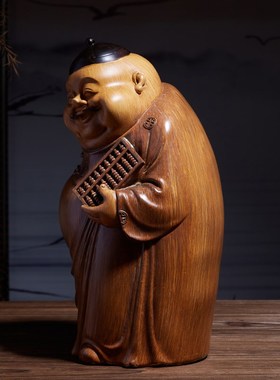中式地主老爷摆件高档竹根木雕人物雕塑客厅玄关茶室装饰工艺品