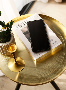 米诺北欧三脚小圆桌金色小茶几金属茶盘小边几床边桌客厅装饰摆件